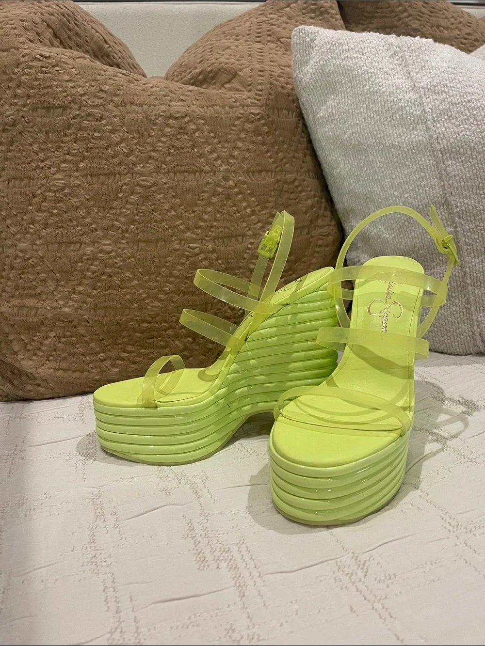 Jessica Simpson Neon Lime Platform Wedge Sandals